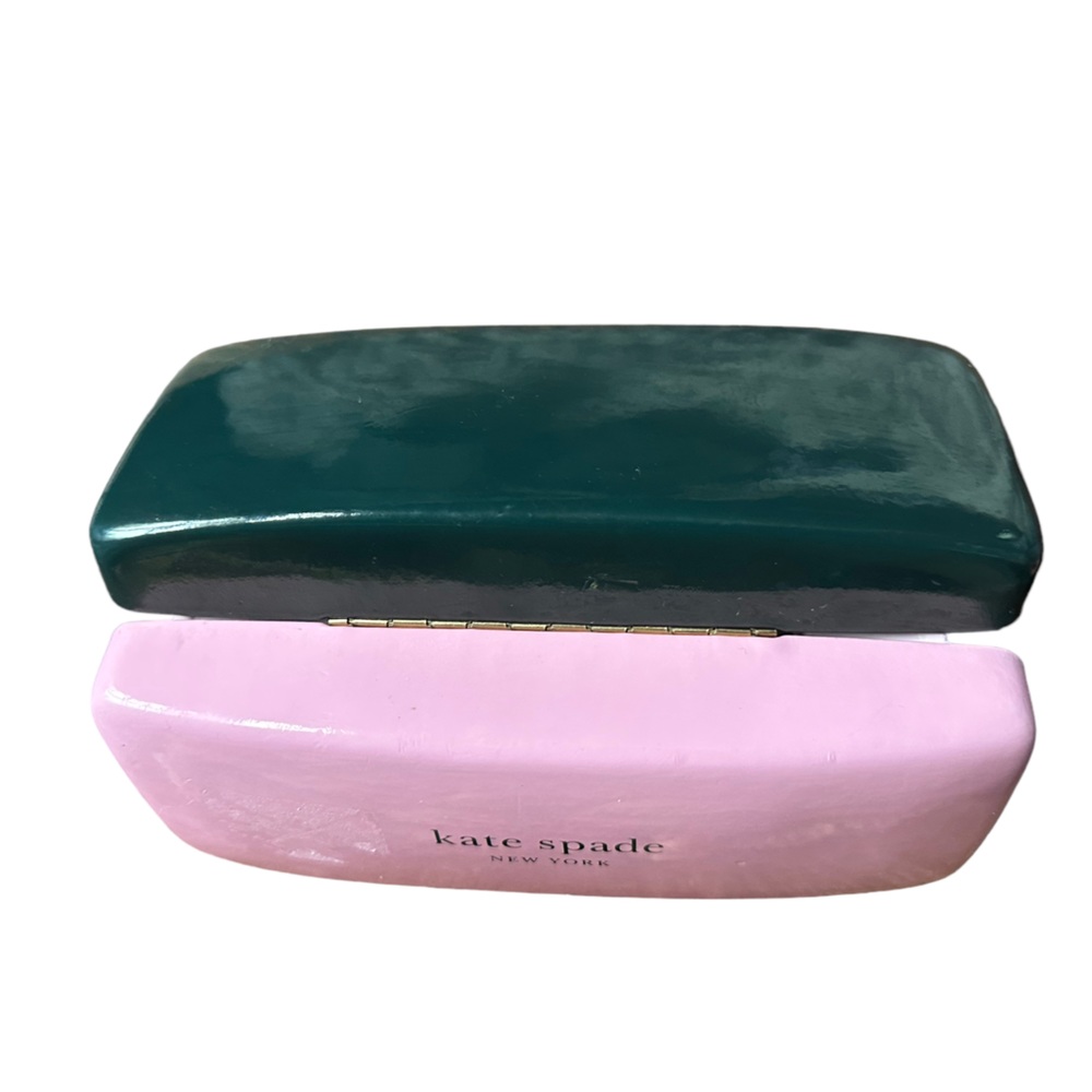 kate spade ♠️ Hard Shell Eyeglass Sunglass Case Pink & Hunter Green Lens Cloth